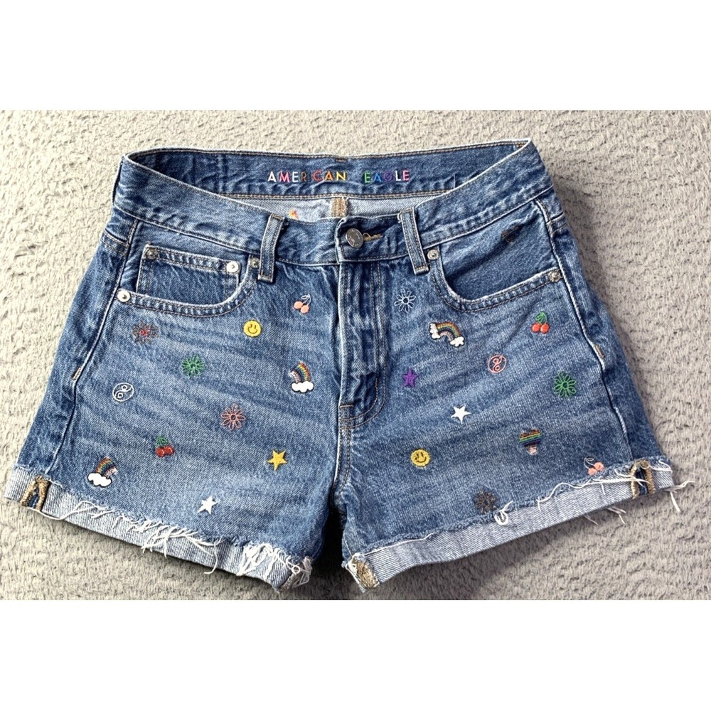 American Eagle Shorts Womens Size 0 Waist 27" Embroidered 90s Boyfriend Shorts